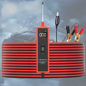 0.1-100V DC Car Circuit Probe and Battery Tester with Dual LED Lights, 4-Digit Digital Display and Clamp
