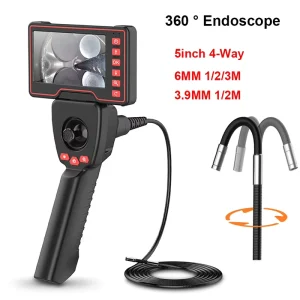 1080P 3.9mm 6mm 4-Way Steering Industrial Endoscope Camera Articulating Borescope 5.0″ IPS Display IP67 Waterproof 720