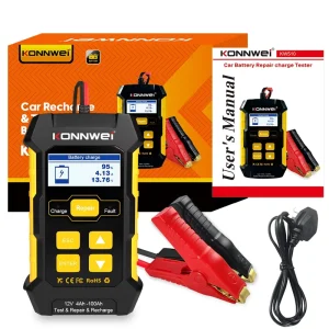 12V 5A Car Battery Tester and Charger with Pulse Repair for Wet Dry AGM Gel Lead-Acid Batteries