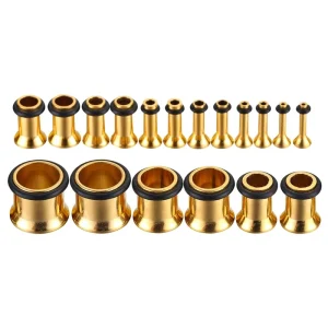 14G-00G 18PCS Ear Tunnels Stretching Kit Stainless Steel Gauge Plugs Set Single Flared Expanders