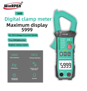 168E Mini Clamp Meter Digital 5999 Counts Diode On off Test AC 100V DC 750V Auto Range Resistance Temperature 600A