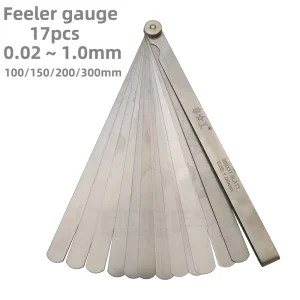 17-Piece Stainless Steel Feeler Gauge Set 100 150 200 300mm 0.02-1.0mm