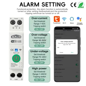 1P+N WIFI Smart Switch Energy Meter Kwh Metering Monitoring Circuit Breaker Timer Relay Wifi Circuit Breaker 63a