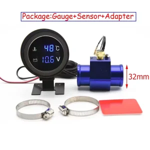 2 in 1 Car Water Temperature and Voltage -10-110°C With Water Temp Joint Pipe Sensor 32MM Adapter 1/8NPT Sensor