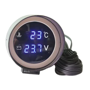 2 in 1 Round LCD 12V 24V Digital Car Truck Water Temp Gauge Voltmeter with Temperature Sensor