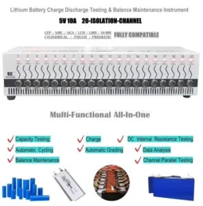 20-Channel 5V 10A Lithium-Ion Cell Charge and Discharge Testing, Balance, and Maintenance Machine, DT50W-20 Battery Cycler System