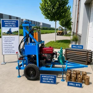 200m Deep Water Well Drilling Rig Full Hydraulic Wheels Type Portable Borehole Machine with 1 Year Warranty