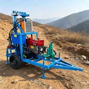 22HP Single Cylinder Diesel Bored Well Drilling Machine Portable Wheeled Rig