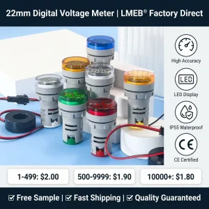 22mm LED Digital Display Voltage Meter Indicator Signal Lamp Voltmeter Lights Tester Combo Plastic Measuring Range 1 500V AC