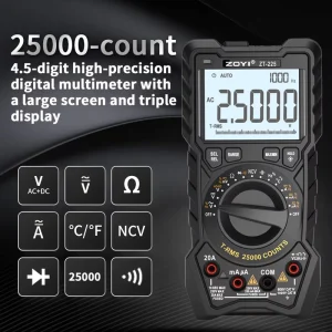 25000-Count ZT-225 High-Precision 5-Digit Display Auto-Range Intelligent Multimeter Electrician Maintenance