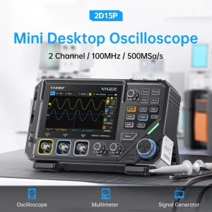 2D15P Desktop Digital Oscilloscope 2CH 100MHz 500MSa s with TRMS Multimeter and Signal Generator