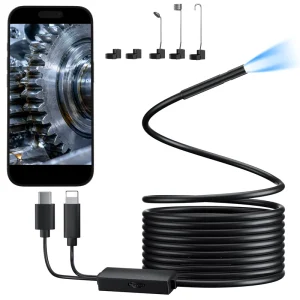 2K Endoscope Camera Light 2560P QHD Dual Lens Inspection 16.5FT Snake Cable Built in Light for Industrial Automotive