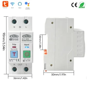 2P Tuya Wifi Smart Prepaid Circuit Breaker with kwh Meter Voltage Current Leakage protection Relay Cut off L+N 110V 230V