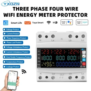 3 Phase Four Wire WiFi Smart Energy Power kWh Meter Leakage Protection Voltage Protector Relay Switch Current Limit 100A Class