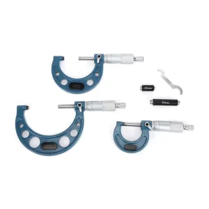 3-Piece Outside Diameter Micrometer Set Bearing Steel 0-25 mm, 25-50 mm, 50-75 mm, 0.01 mm