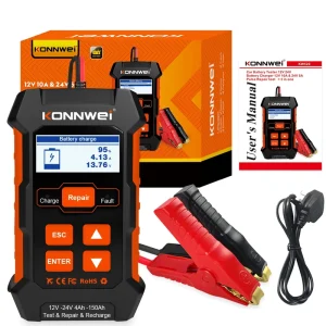 3-in-1 KW520 12V Car Battery Tester and Charger with Pulse Repair and Battery Analyzer