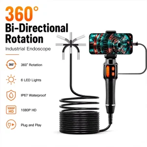 360° Rotation Industrial Endoscope Automotive Inspect Camera Repair Tools IP67 2MP Pipe Sewer Borescope Connect with Phone