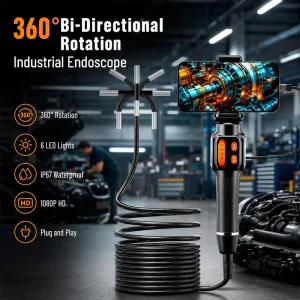 360° Rotation Industrial Endoscope Connect with Phone Auto Repair Inspect Camera Repair Tool IP67 2MP Pipe Sewer Borescope