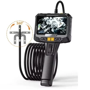 360° Steering Handheld Endoscope Camera 8mm 5″ IPS Screen Single and Dual Lens Inspection Borescope Repair Detector