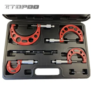 4 Piece Set 0-25mm-50mm-75mm-100mm Outside Micrometer Set with Standards Ratchet Stop 0-100mm Range 0.01mm Graduation Micrometer