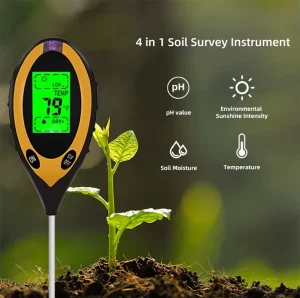 4 in 1 Digital Soil PH Meter Tester LCD Temperature Sunlight PH Soil Moisture Meter Tester for Garden Plants and Awns