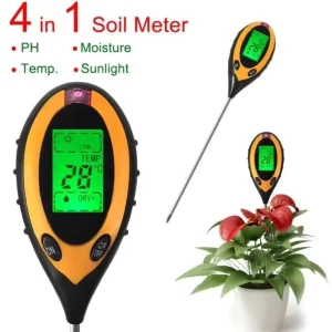 4 in 1 Digital Soil Tester with Backlit Display PH Moisture Temperature Sunlight Monitor for Home Outdoor Plants