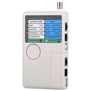 4-in-1 RJ11 RJ45 USB BNC Handheld Cable Tester with 9V Battery Power Supply