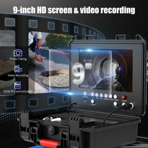 50M Industrial Endoscope Self leveling Camera 7mm IP68 Trolley Pull Rod 512Hz 9″ DVR for Drain Sewer