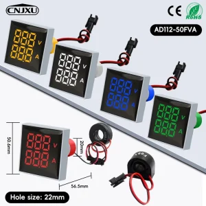 50MM Square LED Dual Digital Voltage and Current Meter AC 60-500V 0-100A Industrial Equipment Dual Display Signal Indicators
