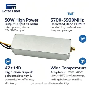 50W GAN RF Amplifier 5700-5900MHz Built-in Digital Signal Source RF Generation Amplification SMA-F Security Protection