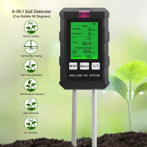 6 IN 1 Digital Soil Tester pH Moisture Fertility Temperature Light Humidity Meter for Garden Farm Plant