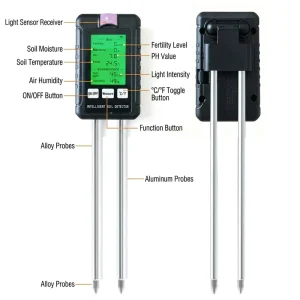 6 in 1 Digital Soil Tester Fertility pH Meter Soil Sensor Sunlight Intensity Environment Humidity Temperature Test