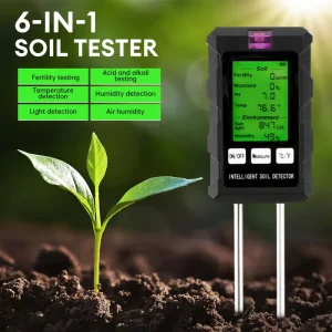 6 in 1 Digital Soil Tester Multifunctional pH and Moisture Fertility Temperature Humidity Light Meter Garden