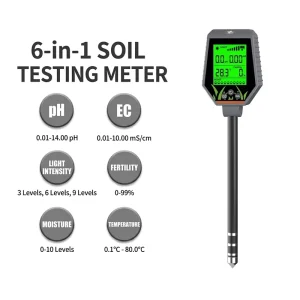 6 in 1 Digital Soil Tester for Garden Lawn Potted Plants pH Fertility EC Moisture Light Temperature Measurement