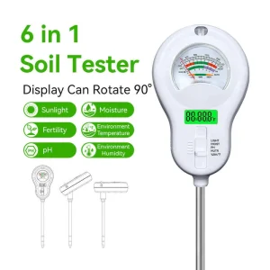 6 in 1 Multi Functional Soil Tester pH Moisture Temperature Sunlight Fertility Humidity Meter TONY 02 15cm for Plants