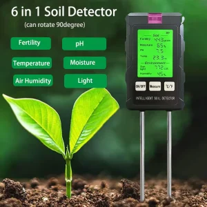 6-in-1 Soil Analyzer pH Moisture Temperature Sunlight Fertility Humidity Tester for Greenhouse Gardening