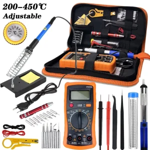 60W Soldering Iron & Multimeter Combo Kit 200-450℃ Adjustable with Desoldering Pump EU Plug 220V Repair Tool