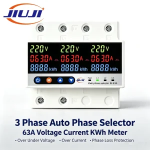 63A 3Phase Automatic Phase Selector With Independent Kwh Meter Per Phase Over Under Voltage Overload Phase Loss Protection Relay