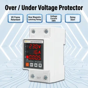 63A Digital 3IN1 Display Voltage Protector Over Under Voltage Relay Over Current Protection Kwh Energy Meter Din Rail Switch