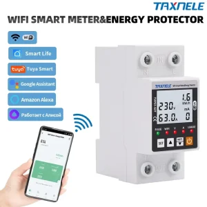 63A TUYA WiFi Smart Single phase Earth Leakage Over Voltage Protector Relay Device Switch Breaker Power Meter Smart Life