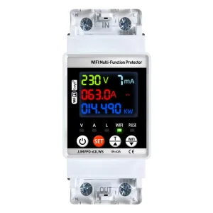 63LWS 63A Digital Display Multifunctional Guide Voltage Ammeter Volt Amp Watt Meter Electricity Tester with WIFI