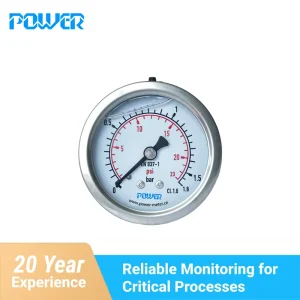 63mm Back Thread Liquid Filled Stainless Steel Brass Boiler Pressure Gauge 1~1000bar Range 2.5/1.6 Accuracy CE Certified