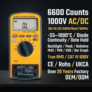 6600 Counts 4 Digit Digital Multimeter Peak Hold Auto Range True RMS Transistor Capacitance VA42RP CAT IV 600V CAT III 1000V