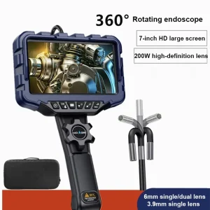 7-inch 3.9/6mm IPS Display Screen Industrial Endoscope 360 Turning 200W HD Camera IP67 5X Digital Zoom Lithium Battery