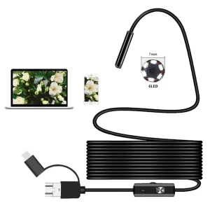 7MM Android Industrial Endoscope 3 in 1 USB Micro USB Type C Borescope Inspection Camera Waterproof for Smartphone