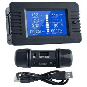 8-120V 100A DC Battery Monitor with LCD Display for Current Voltage Power Energy and Capacity
