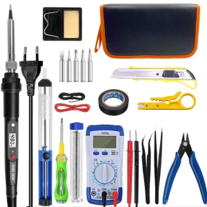 80W Adjustable-Temperature Direct-Plug Electric Soldering Iron and Multimeter Set for Mobile Phone Maintenance
