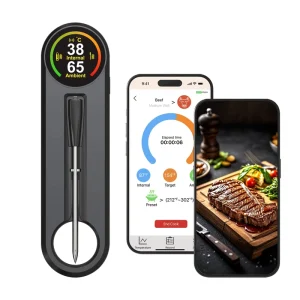 820FT Smart Wireless Meat Thermometer App Control Color Rotating LCD for Turkey BBQ Grill Oven Smoker Thanksgiving Christmas