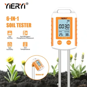 90° Rotatable 6 in 1 Soil Analyzer with NPK Fertility Temp & Humidity Soil Tester Digital Soil Meter for Gardening & Farming