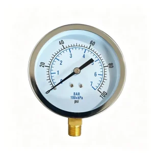 90mm Bottom Brass Thread Dry Pressure Gauge 0-7bar Triple Scale BAR/kPa/PSI Air Compressor Gauge